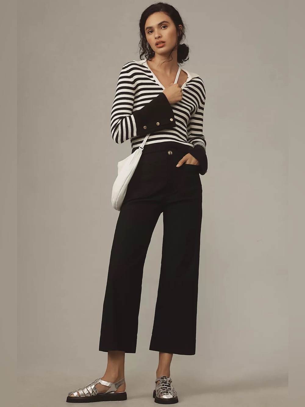 Anthropologie Maeve The Colette Cropped Black Wide Leg Pockets Pants Size 29